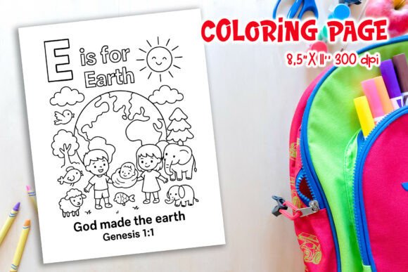 Christian Alphabet E is for Earth Page & Coloring Pages Amp