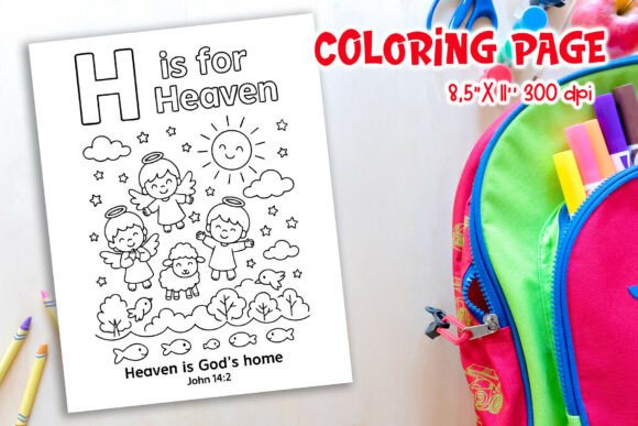 Christian Alphabet H is for Heaven Page & Coloring Pages Amp