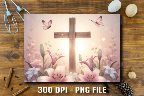 Christian Cross and Lilies Cutting Board Print Templates