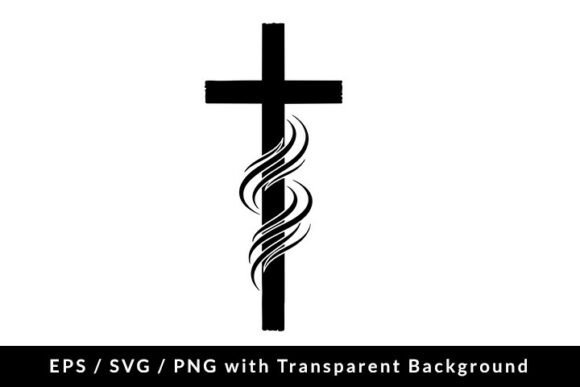 Christian Cross Silhouette with Swirl Illustrations