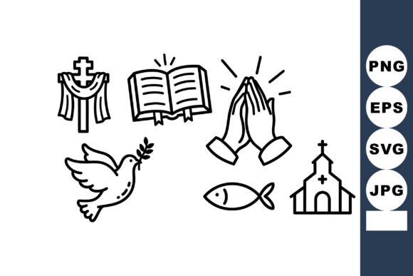 Christian Symbols Vector Set with Prayin Illustrations