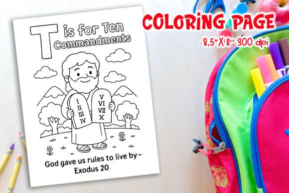 Christian Ten Commandments Coloring Page & Coloring Pages Amp