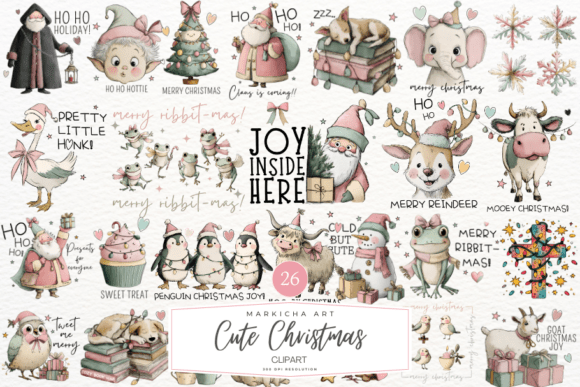 Cute Coquette Christmas Clipart Bundle: Illustrations for Editorial Charm
