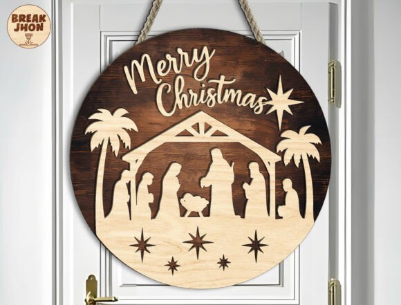 Merry Christmas Nativity Round Sign SVG — Winter Amp