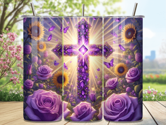 Purple Christian Crystal Cross Tumbler Wraps