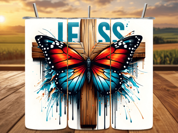 Splatter Butterfly Jesus Cross Tumbler Wraps