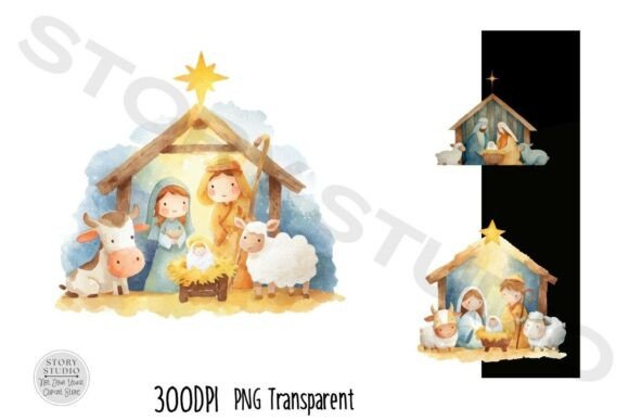 Watercolor Christmas Nativity Scene: Crafts-Ready Design Asset